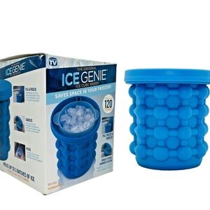 The Original ICE GENIE Ice Cube Maker! Freezer Space Saving 120 Cube Lid Blue